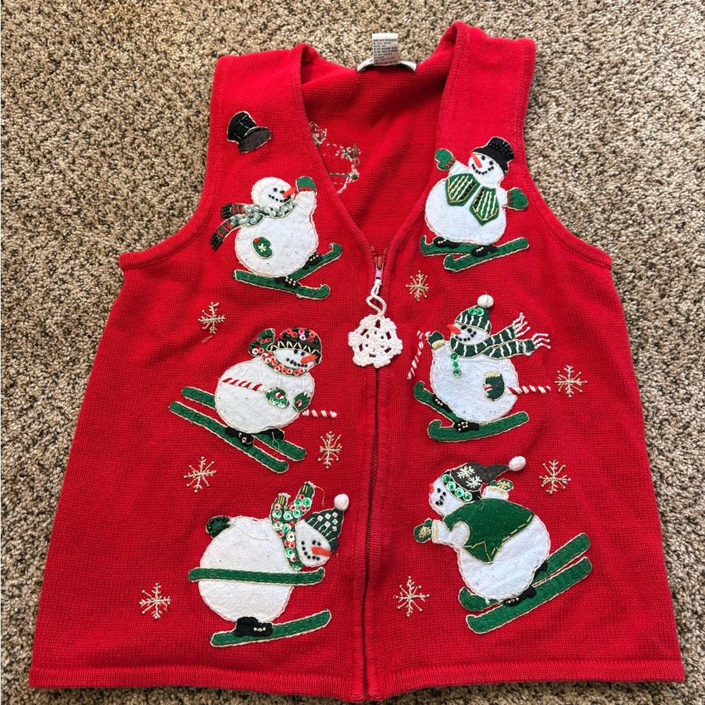 Vintage Festive Red Snowman Sweater Vest tiara international